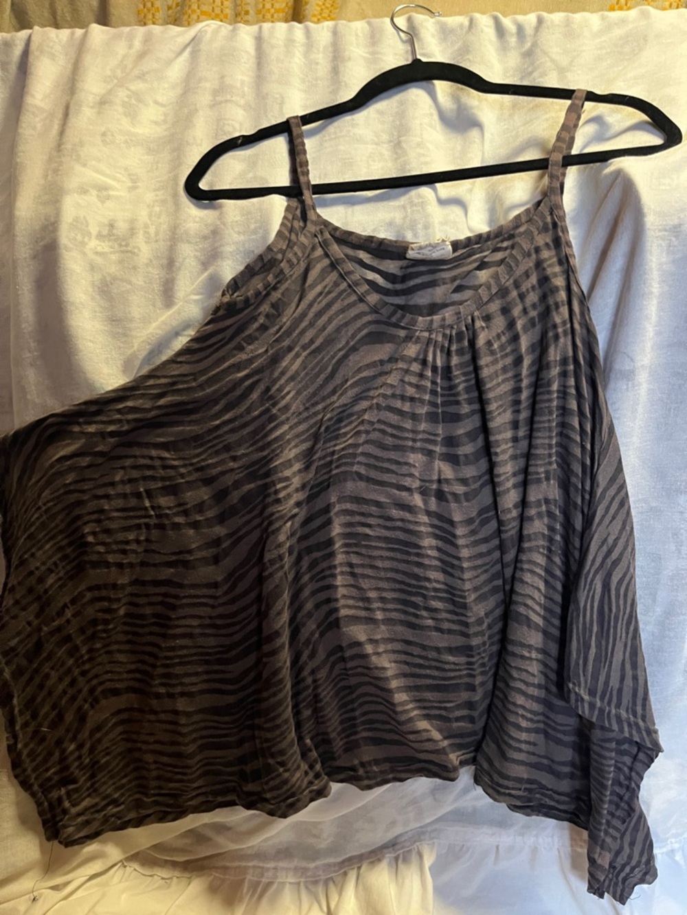 Boutique Brand Charcoal Zebra-Striped Pleated Cami Top 20”PTP Festival Top